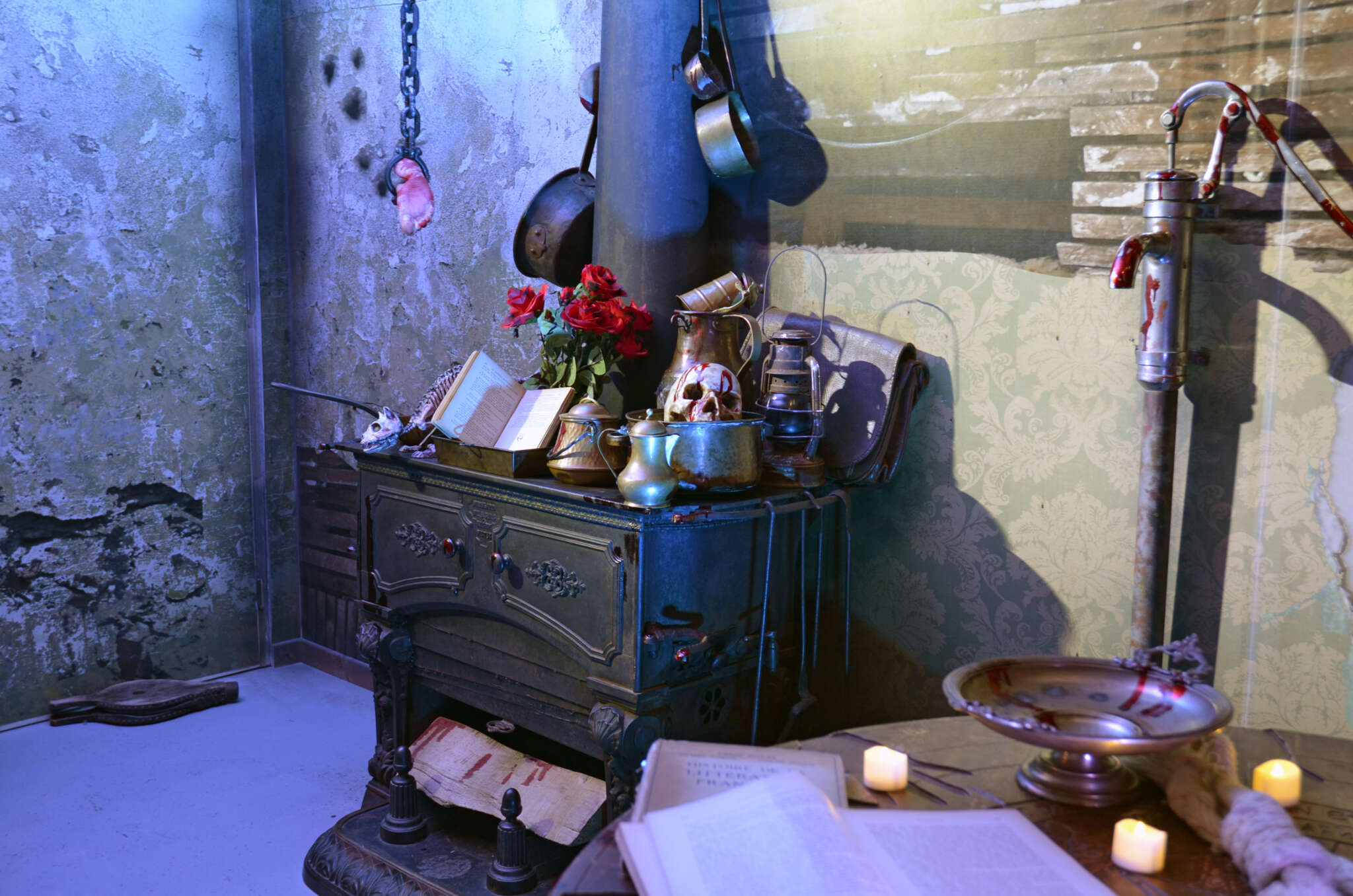 Décor paranormal avec crâne et objets anciens dans Haunted House
